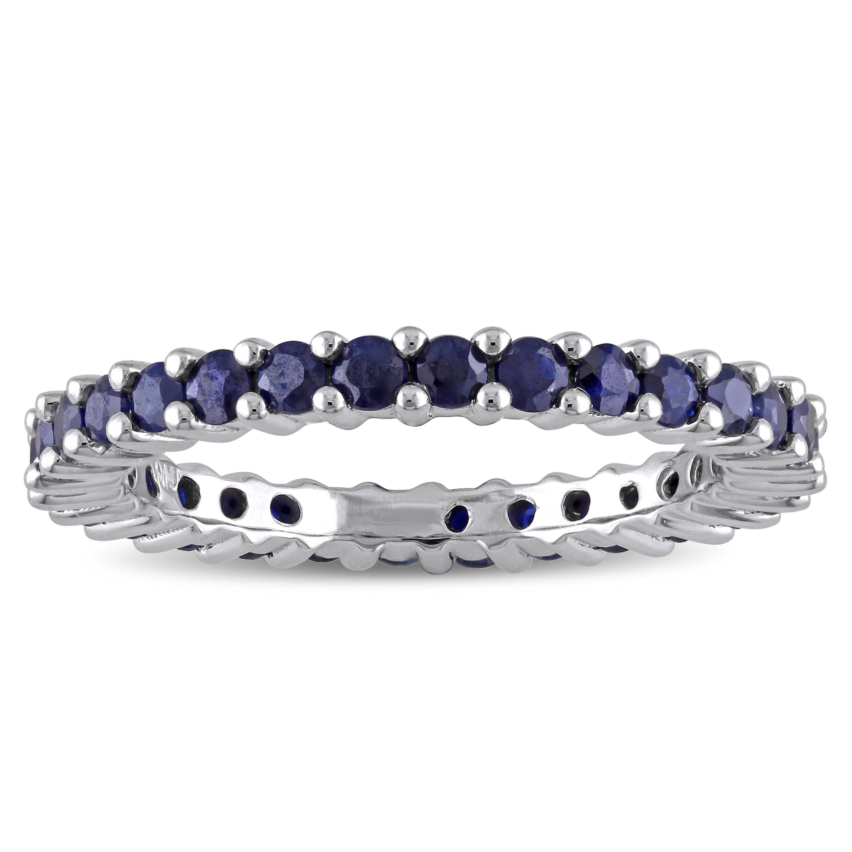 Miadora 10K White Gold Sapphire Eternity Ring Blue