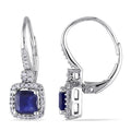 Miadora Signature Collection 10K White Gold Sapphire And 1 5Ct Tdw Diamond Birthstone Square Halo Leverback Earrings