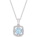 Miadora 10K White Gold Sky Blue Topaz And 1 10Ct Tdw Diamond Floating Square Halo Dangle Necklace