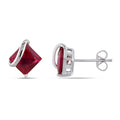 Miadora 10K White Gold Square Created Ruby Earrings