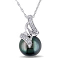 Miadora 10K White Gold Tahitian Black Pearl And 1 10Ct Tdw White Diamond Necklace H I I2 I3