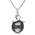 Miadora 10K White Gold Tahitian Pearl And Diamond Accent Necklace 8 8.5 Mm