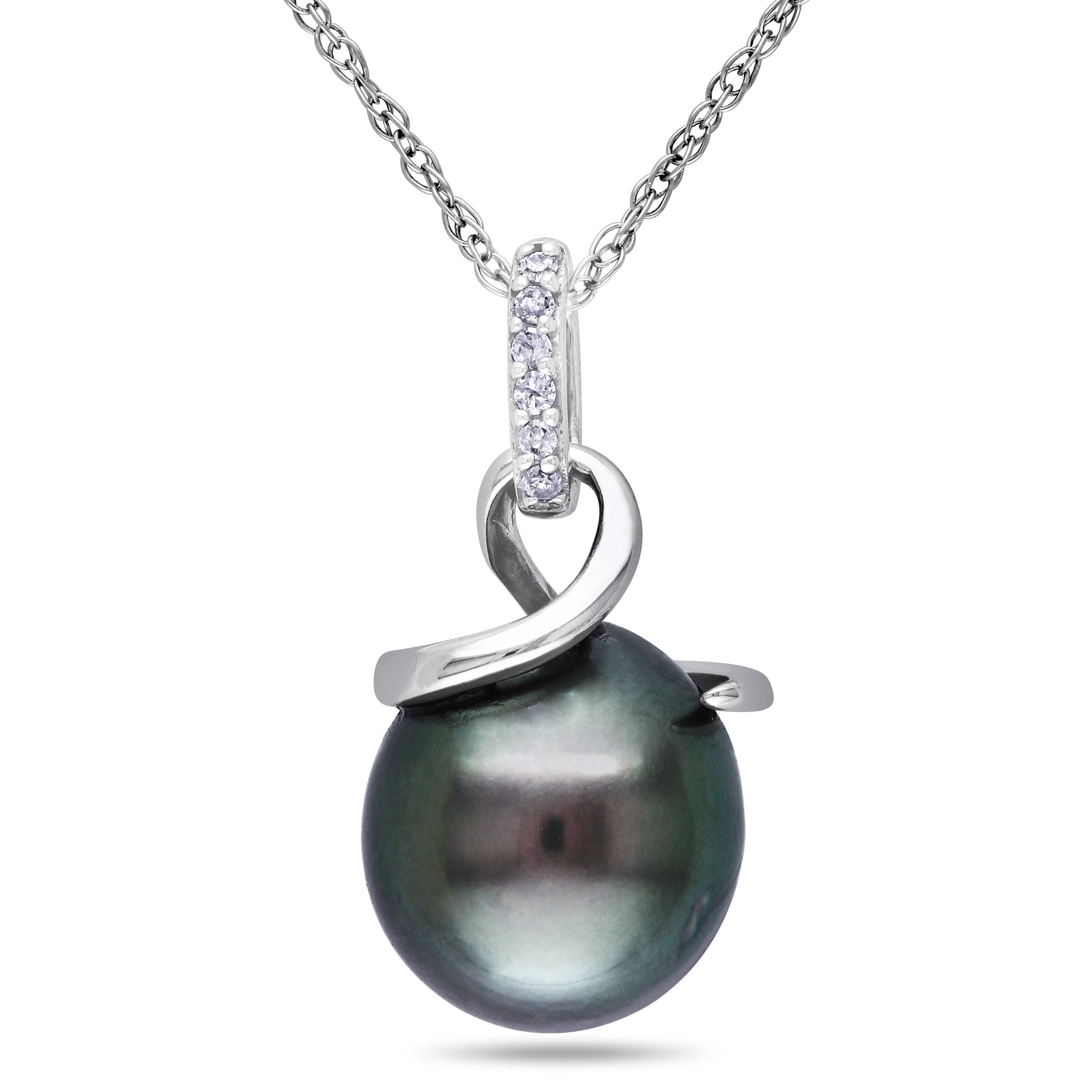 Miadora 10K White Gold Tahitian Pearl And Diamond Accent Necklace 8 8.5 Mm