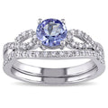 Miadora 10K White Gold Tanzanite And 1 6Ct Tdw Diamond Bridal Ring Set