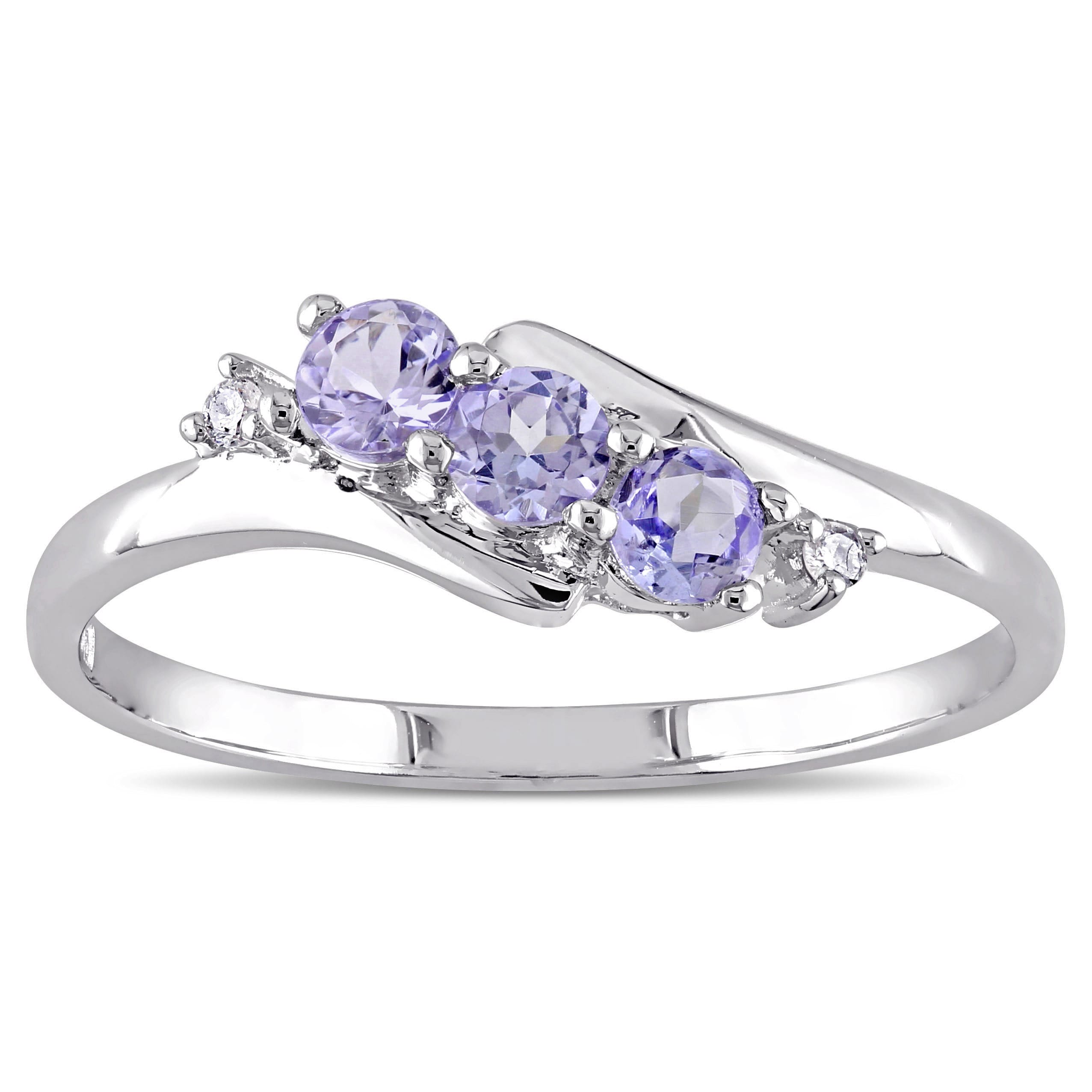 Miadora 10K White Gold Tanzanite And Diamond Accent Three Stone Ring