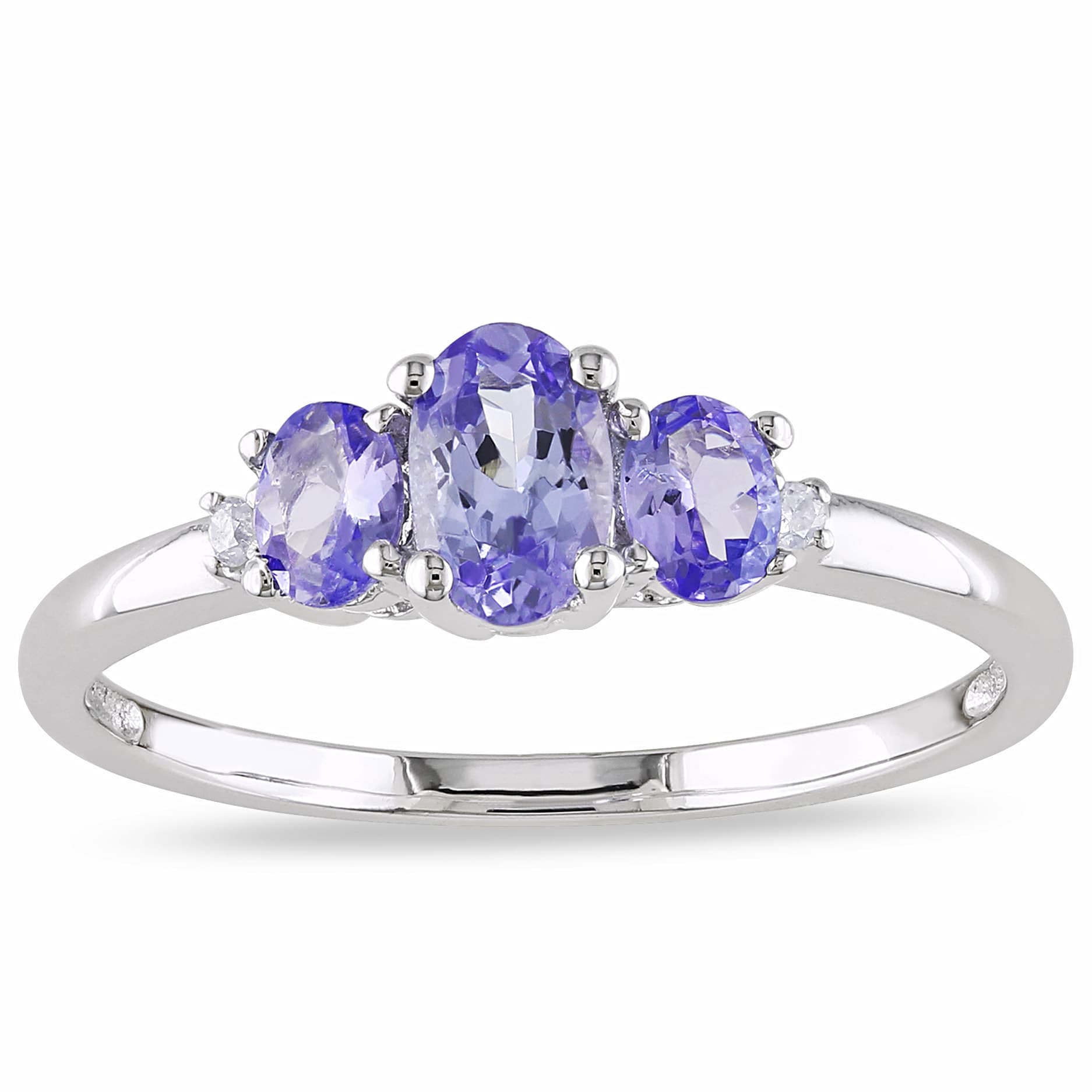 Miadora 10K White Gold Tanzanite And Prong Set Diamond Ring