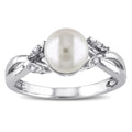 Miadora 10K White Gold Cultured Freshwater Pearl And Diamond Accent Ring 7.5 8 Mm