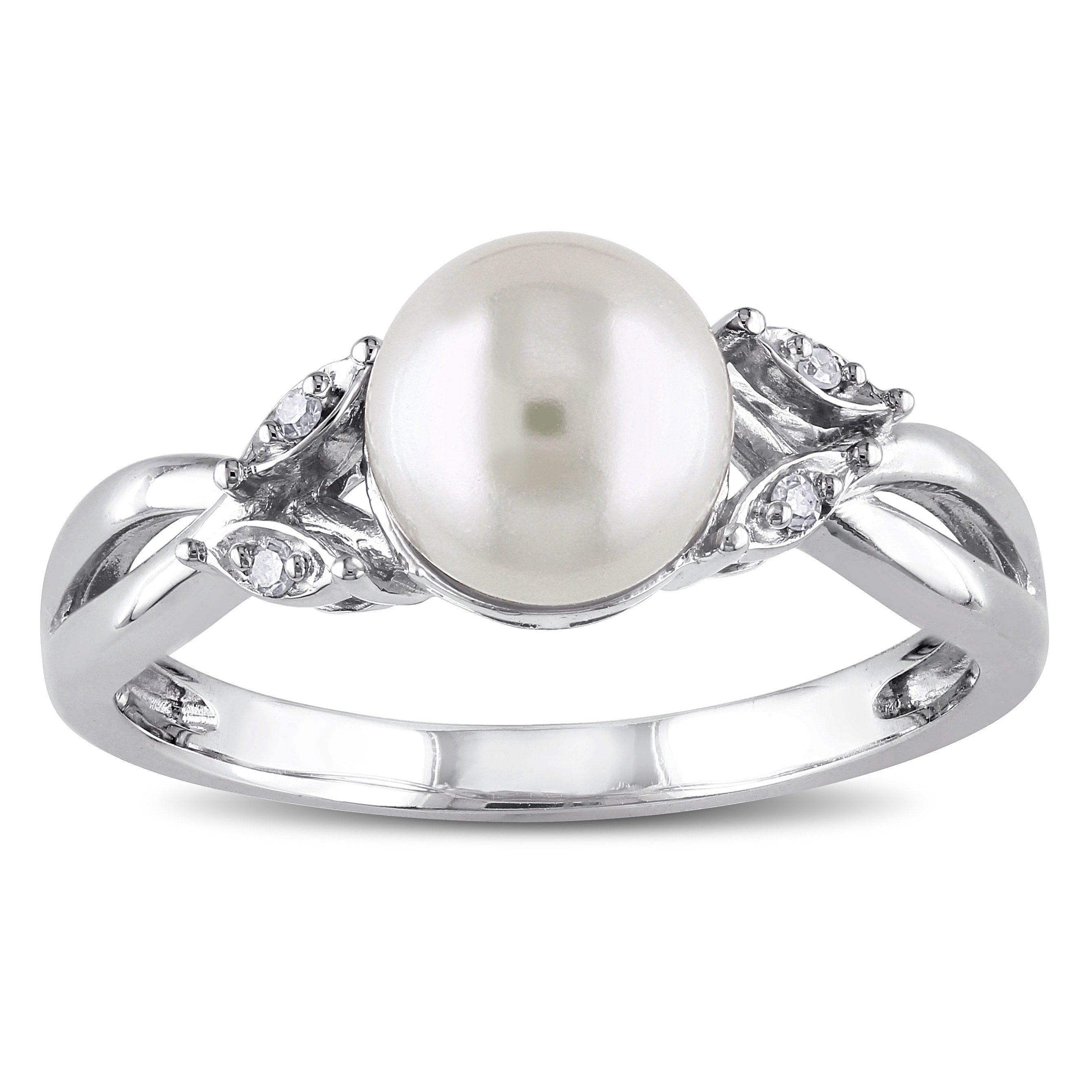 Miadora 10K White Gold Cultured Freshwater Pearl And Diamond Accent Ring 7.5 8 Mm