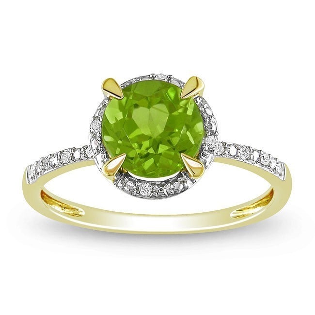 Miadora 10K Yellow Gold 1 1 2Ct Tgw Peridot And Diamond Halo Ring G H I2 I3 Green