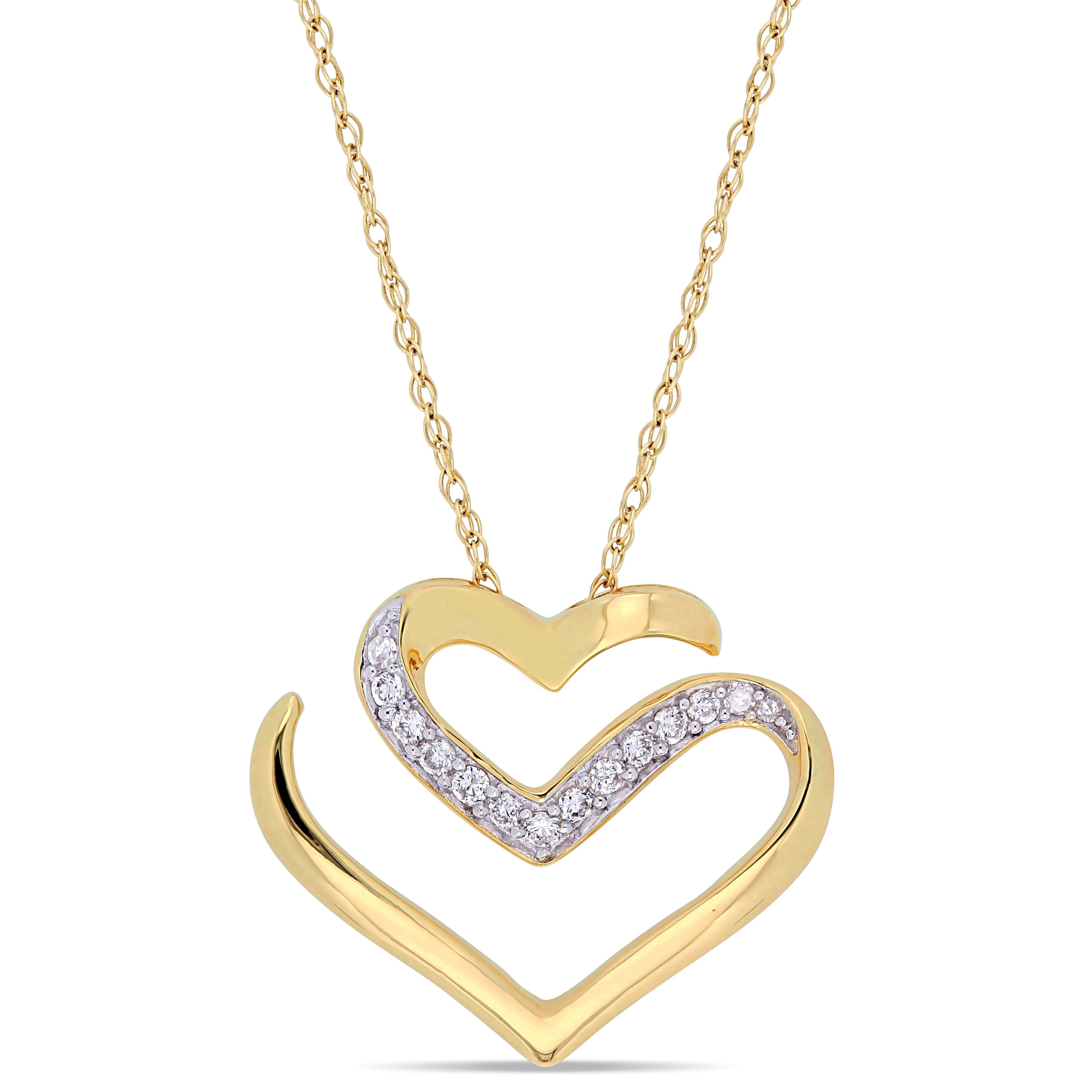 Miadora 10K Yellow Gold 1 10 Ct Tw Diamond Cursive Double Heart Necklace
