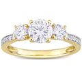 Miadora 10K Yellow Gold 1 3 8Ct Tgw Created White Moissanite 3 Stone Engagement Ring