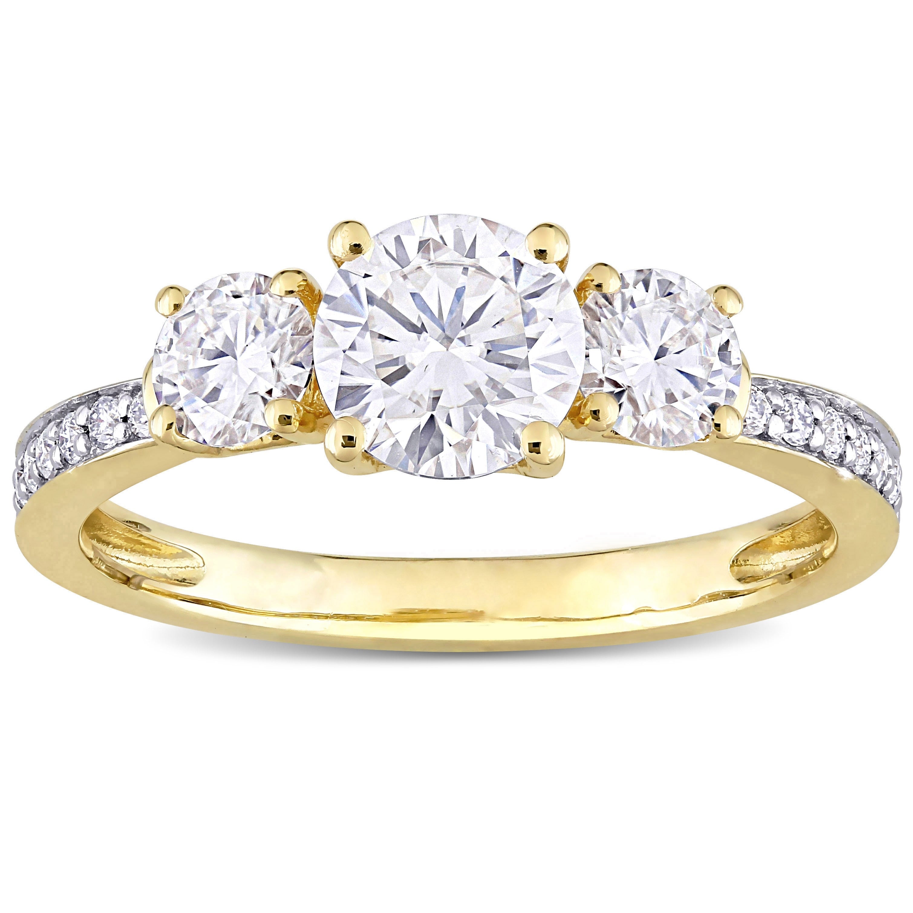 Miadora 10K Yellow Gold 1 3 8Ct Tgw Created White Moissanite 3 Stone Engagement Ring