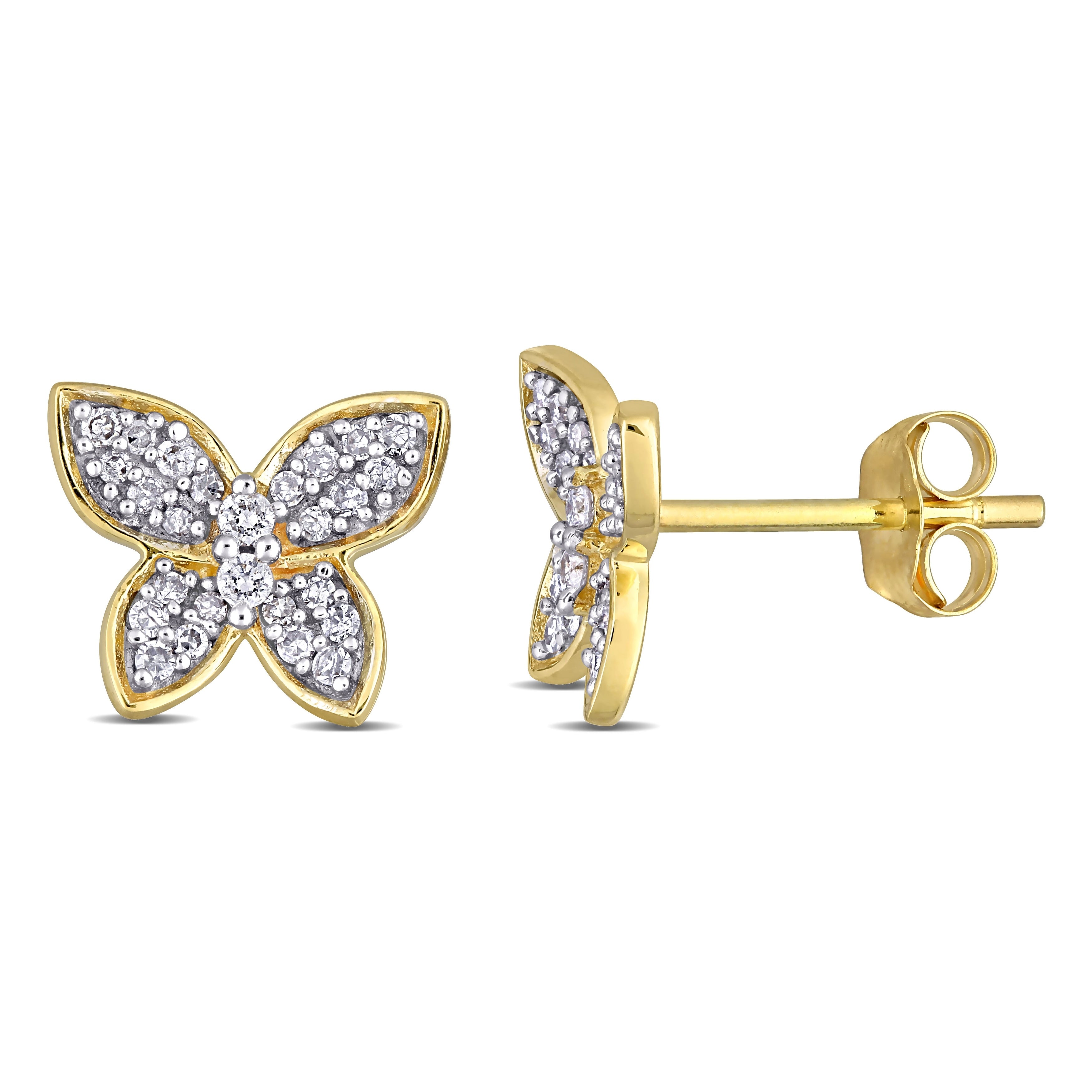 Miadora 10K Yellow Gold 1 5Ct Tdw Diamond Butterfly Stud Earrings 8.1Mm X 9.8Mm X 2.3Mm