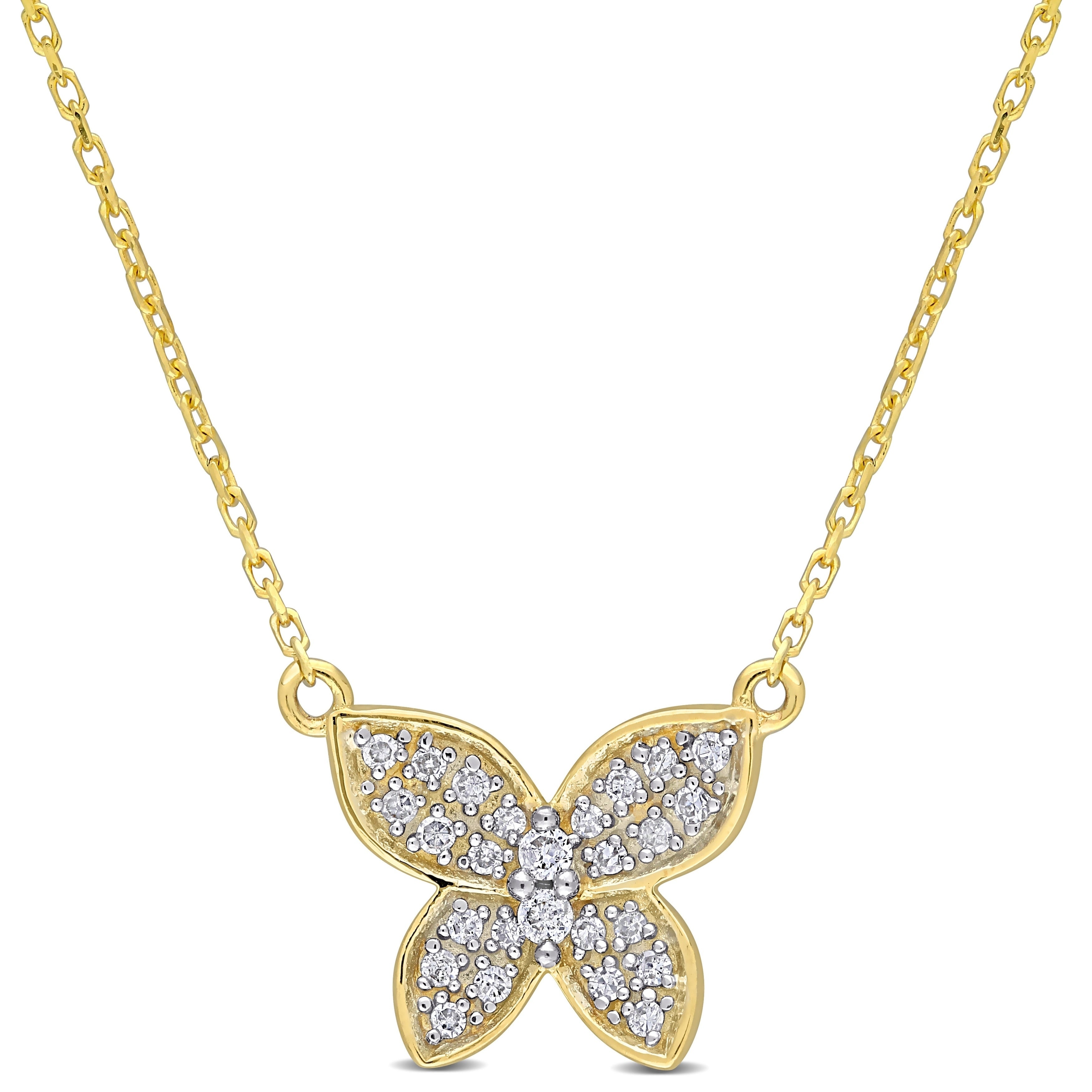 Miadora 10K Yellow Gold 1 8Ct Tdw Diamond Butterfly Station Cluster Necklace