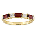 Miadora 10K Yellow Gold Baguette Square Cut Garnet White Topaz Stackable Eternity Wedding Band