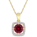Miadora 10K Yellow Gold Created Ruby 1 10Ct Tdw Diamond Floating Square Halo Necklace