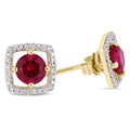Miadora 10K Yellow Gold Created Ruby And Diamond Accent Floating Square Halo Stud Earrings
