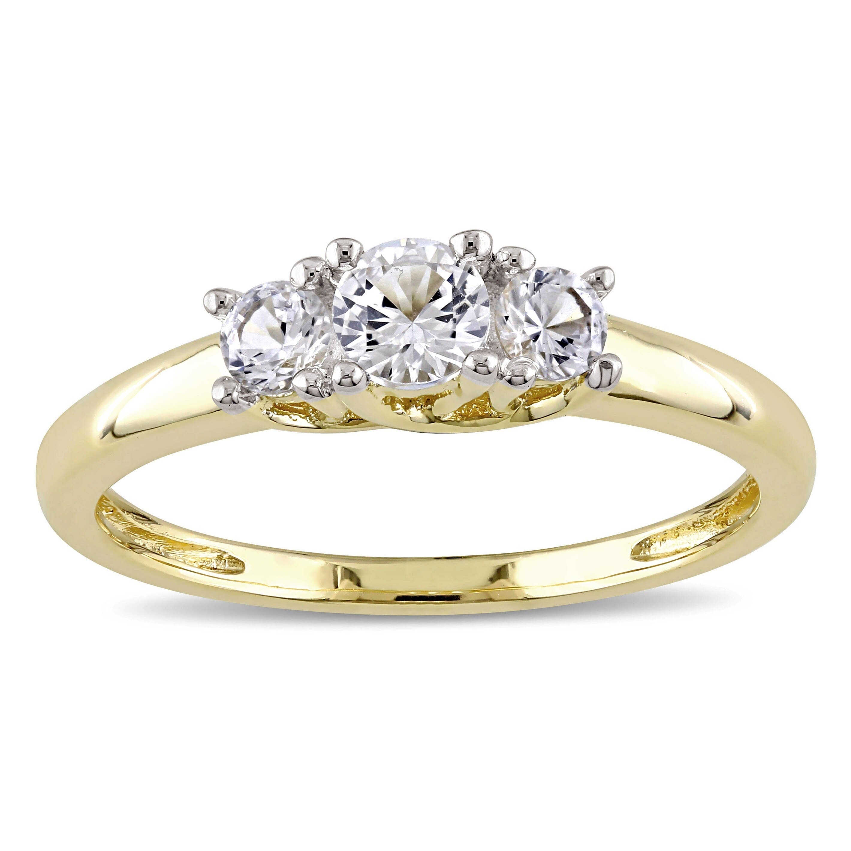 Miadora 10K Yellow Gold Created White Sapphire 3 Stone Ring