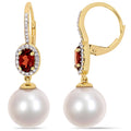 Miadora 10K Yellow Gold Cultured Freshwater Pearl 1 4Ct Tdw Diamond Garnet Drop Earrings 11 12Mm