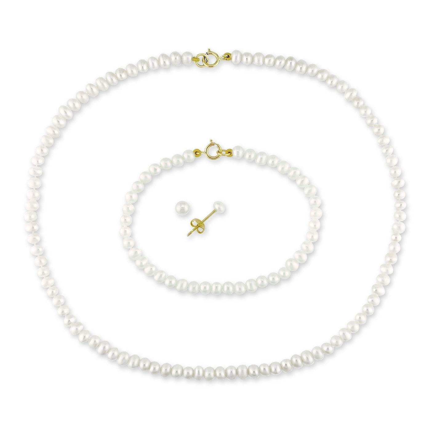 Miadora 10K Yellow Gold Cultured Freshwater Pearl Childrens Jewelry Set 3 4Mm