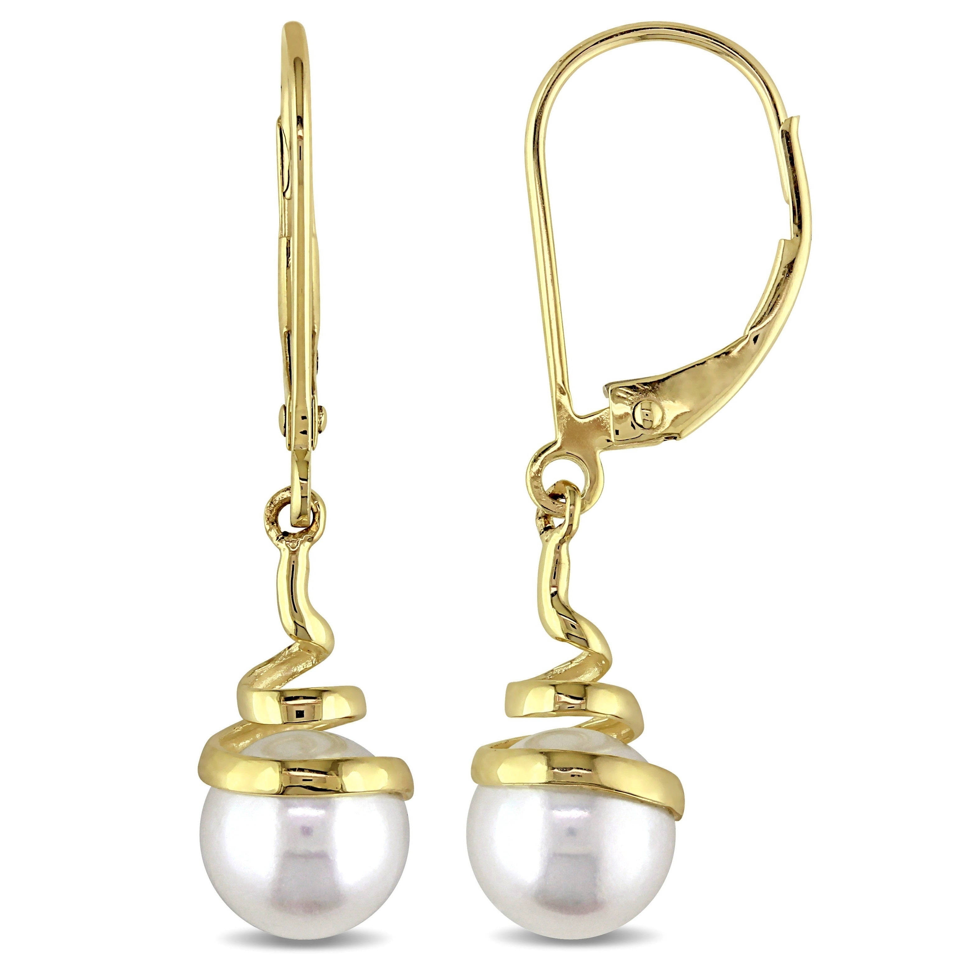Miadora 10K Yellow Gold Cultured Freshwater Pearl Earrings 6.5 7 Mm