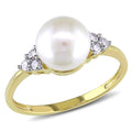 Miadora 10K Yellow Gold Cultured Freshwater Pearl And 1 8Ct Tdw Diamond Ring 7.5 8 Mm H I I2 I3