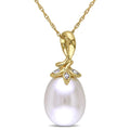 Miadora 10K Yellow Gold Cultured Freshwater White Pearl And Diamond Accent Drop Necklace 9 10 Mm