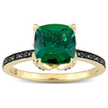 Miadora 10K Yellow Gold Cushion Cut Created Emerald And Black Diamond Ring