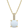 Miadora 10K Yellow Gold Cushion Cut Opal And Diamond Accent Solitaire Necklace 15.5 Mm X 17 Inch X 7.9 Mm