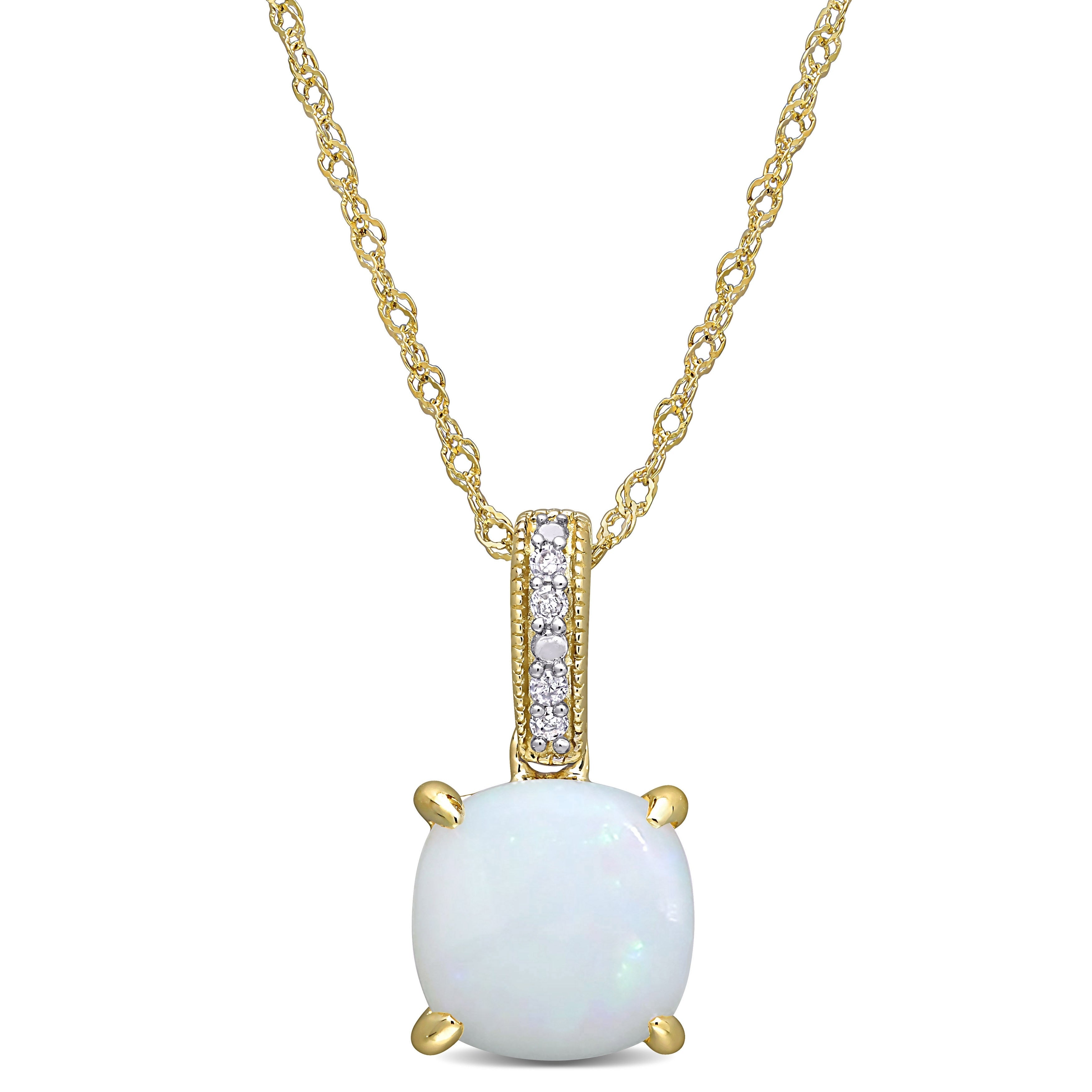 Miadora 10K Yellow Gold Cushion Cut Opal And Diamond Accent Solitaire Necklace 15.5 Mm X 17 Inch X 7.9 Mm