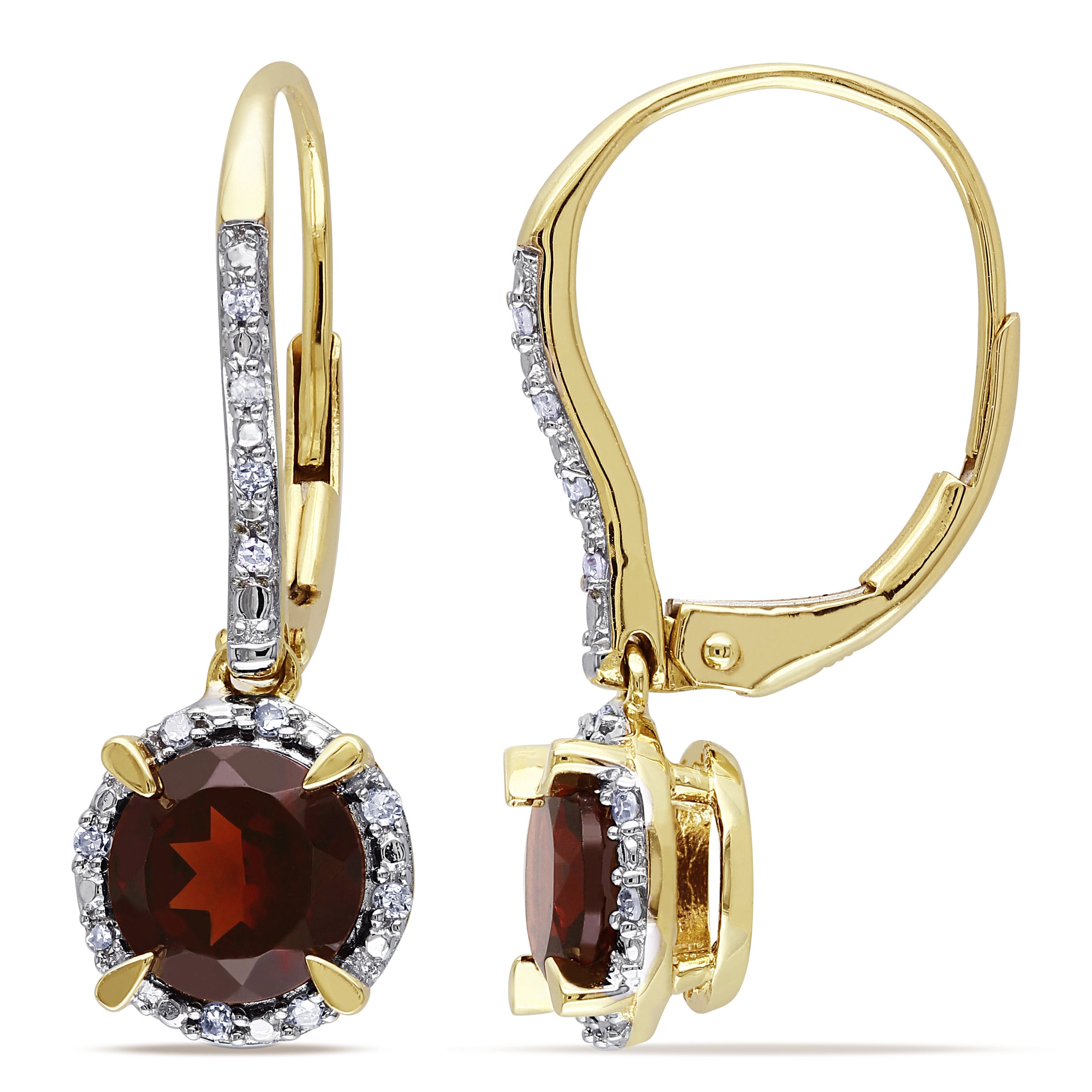 Miadora 10K Yellow Gold Garnet And 1 10Ct Tdw Diamond Earrings H I I2 I3