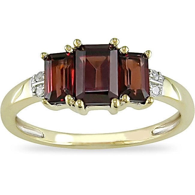 Miadora 10K Yellow Gold Garnet And Diamond 3 Stone Ring