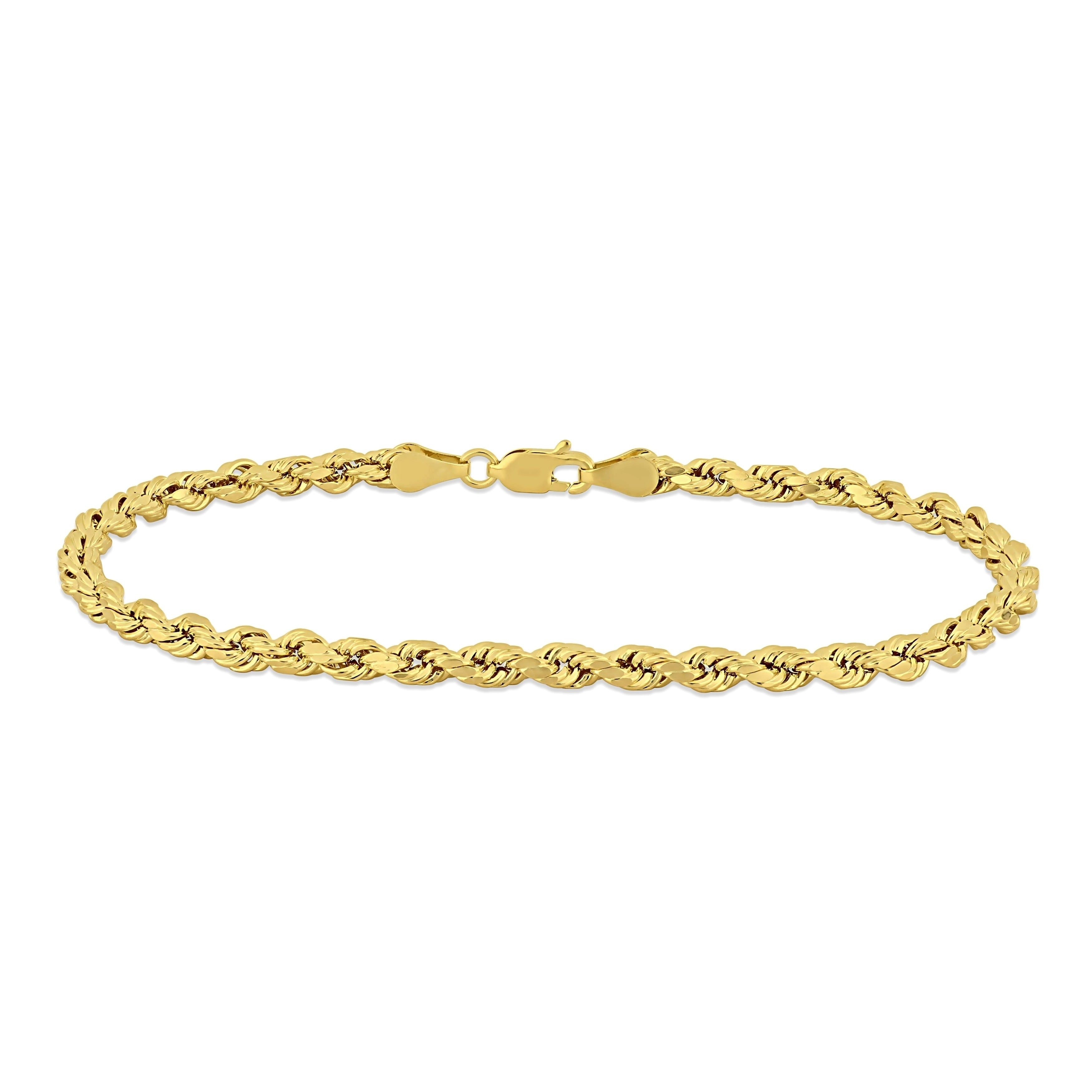 Miadora 10K Yellow Gold Mens 9 Inch Rope Chain Bracelet 4 Mm