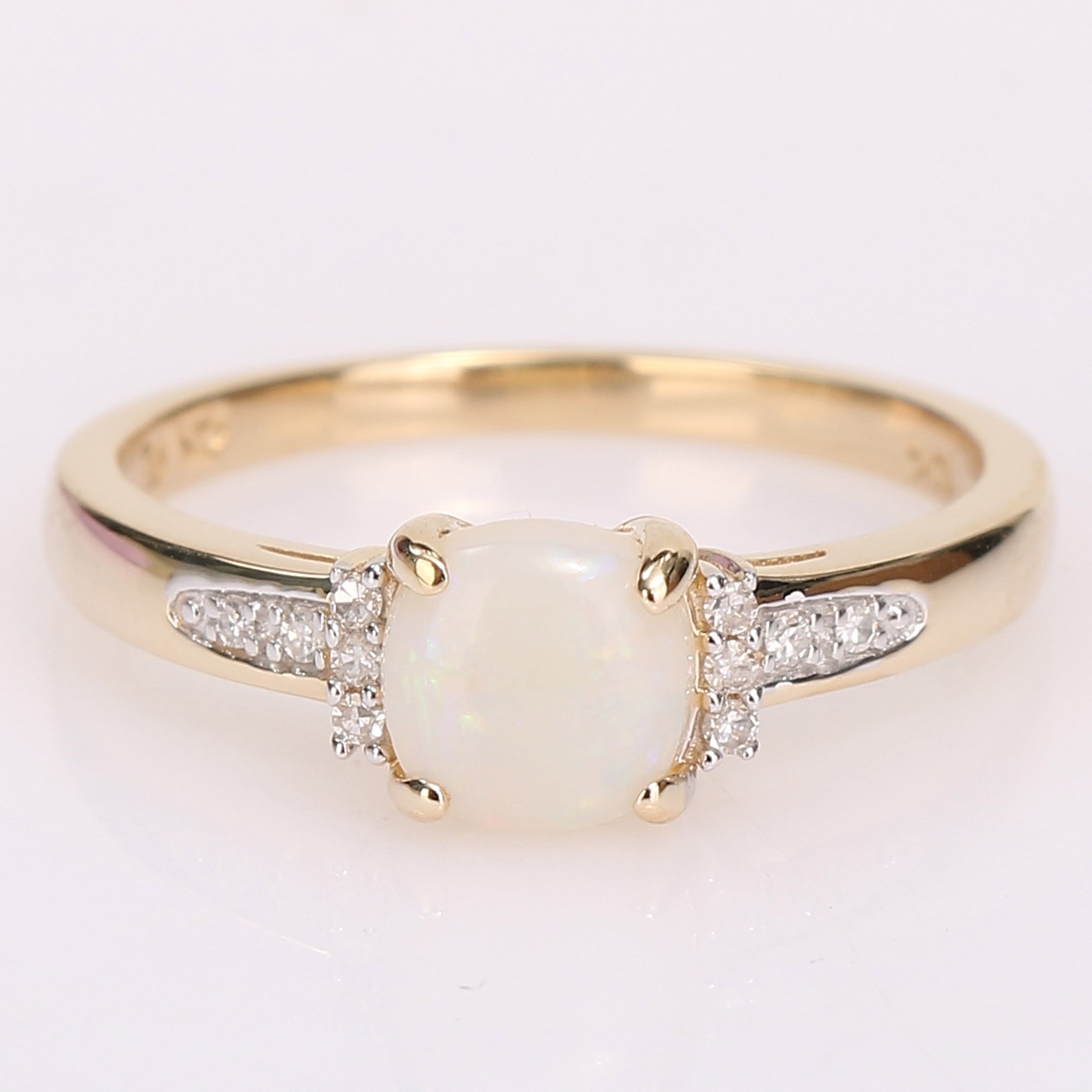 Miadora 10K Yellow Gold Opal And Diamond Accent Halo Engagement Ring