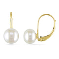 Miadora 10K Yellow Gold White Cultured Freshwater Pearl Earrings 7 7.5 Mm