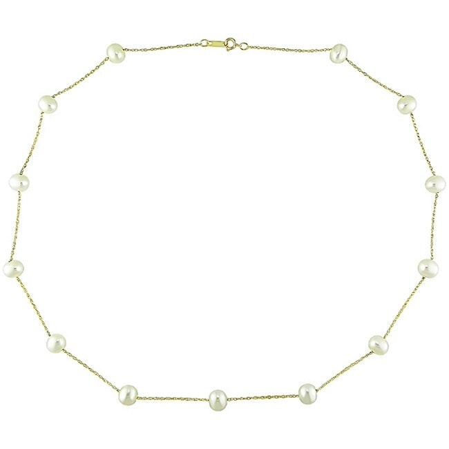 Miadora 10K Yellow Gold White Cultured Freshwater Pearl Necklace 5.5 6Mm
