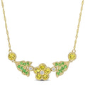 Miadora 10K Yellow Gold Yellow Sapphire And Tsavorite With Diamond Accents Floral Bar Necklace