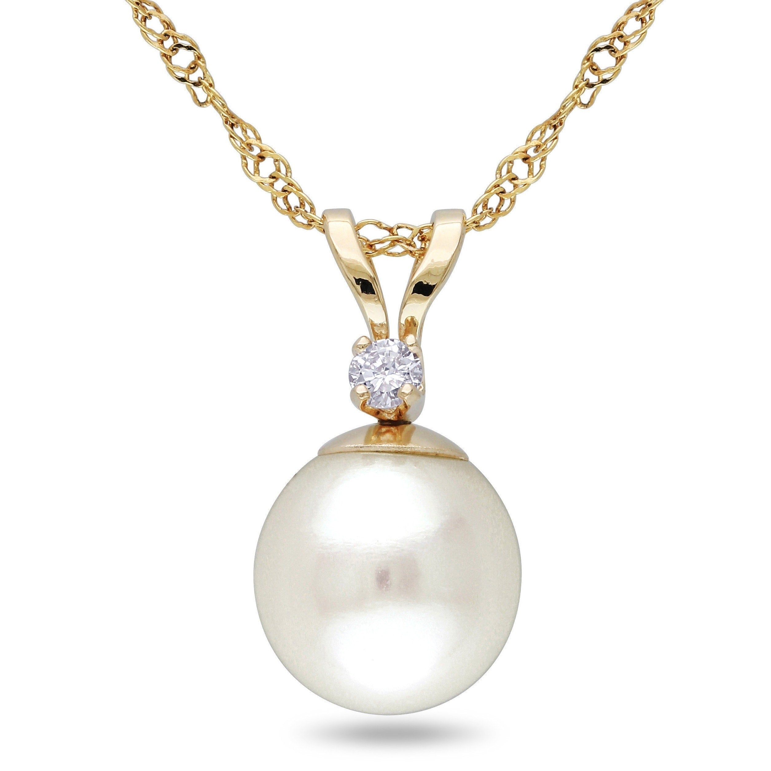 Miadora 14K Cultured Freshwater Pearl Diamond Pendant 7 7.5 Mm