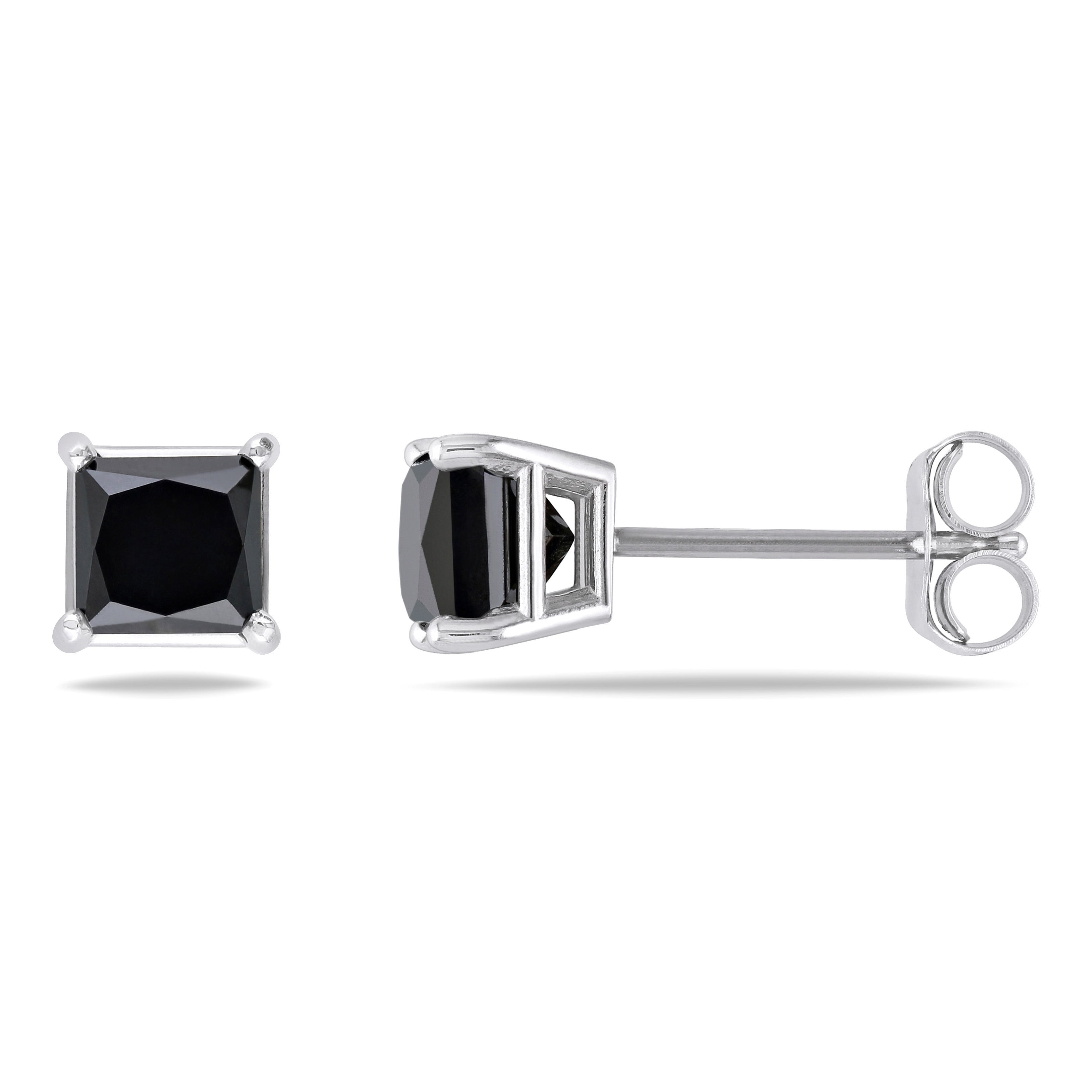 Miadora 14K Gold 1Ct Tdw Princess Black Diamond Stud Earrings