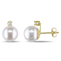 Miadora 14K Gold Cultured Pearl And 1 10Ct Tdw Diamond Earrings 8 9 Mm