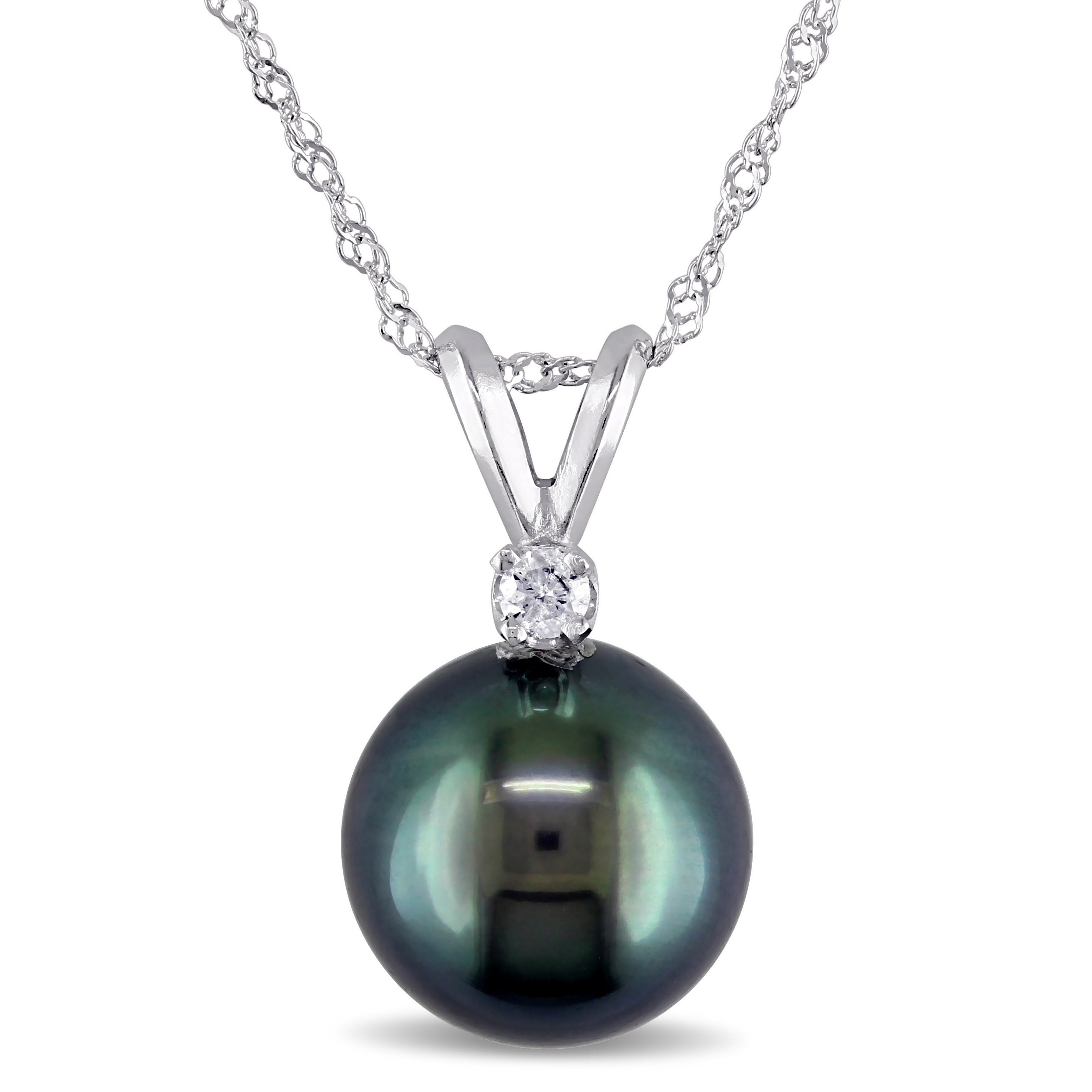 Miadora 14K Gold Cultured Tahitian Pearl And Diamond Accent Necklace 8 9 Mm