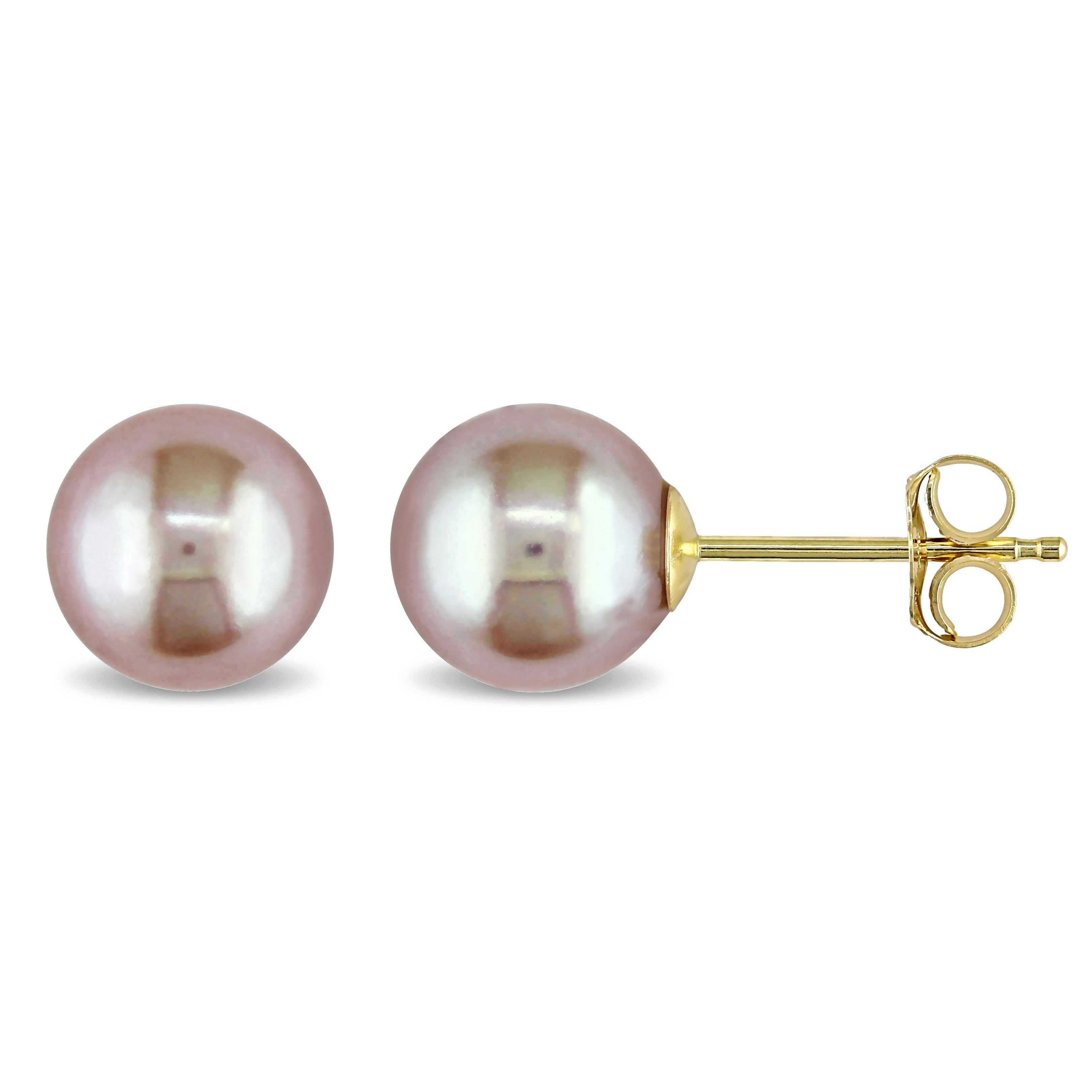 Miadora 14K Gold Pink Cultured Freshwater Pearl Earrings 7 7.5 Mm