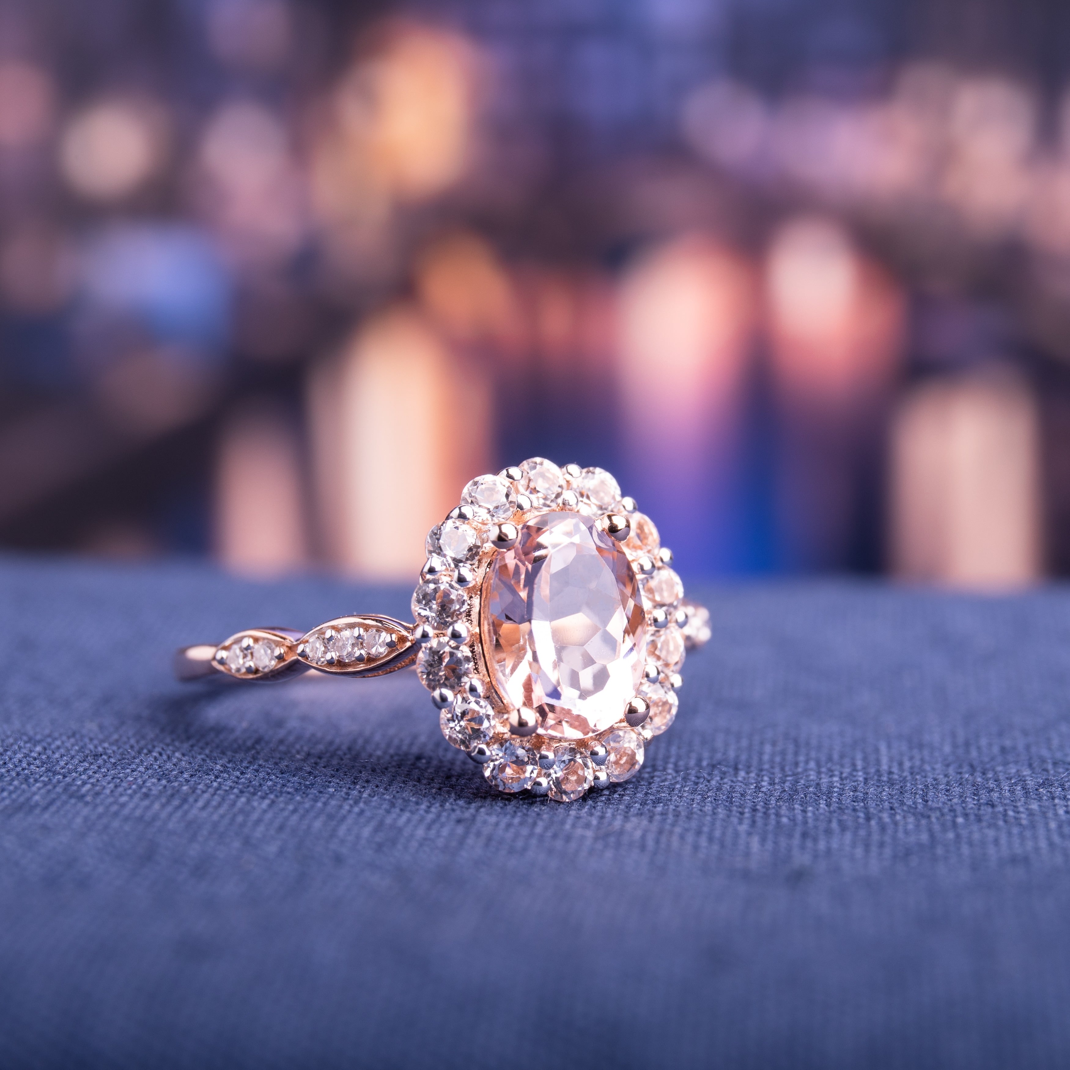 Miadora 14K Rose Gold Oval Cut Morganite White Topaz And Diamond Accent Halo Cocktail Ring