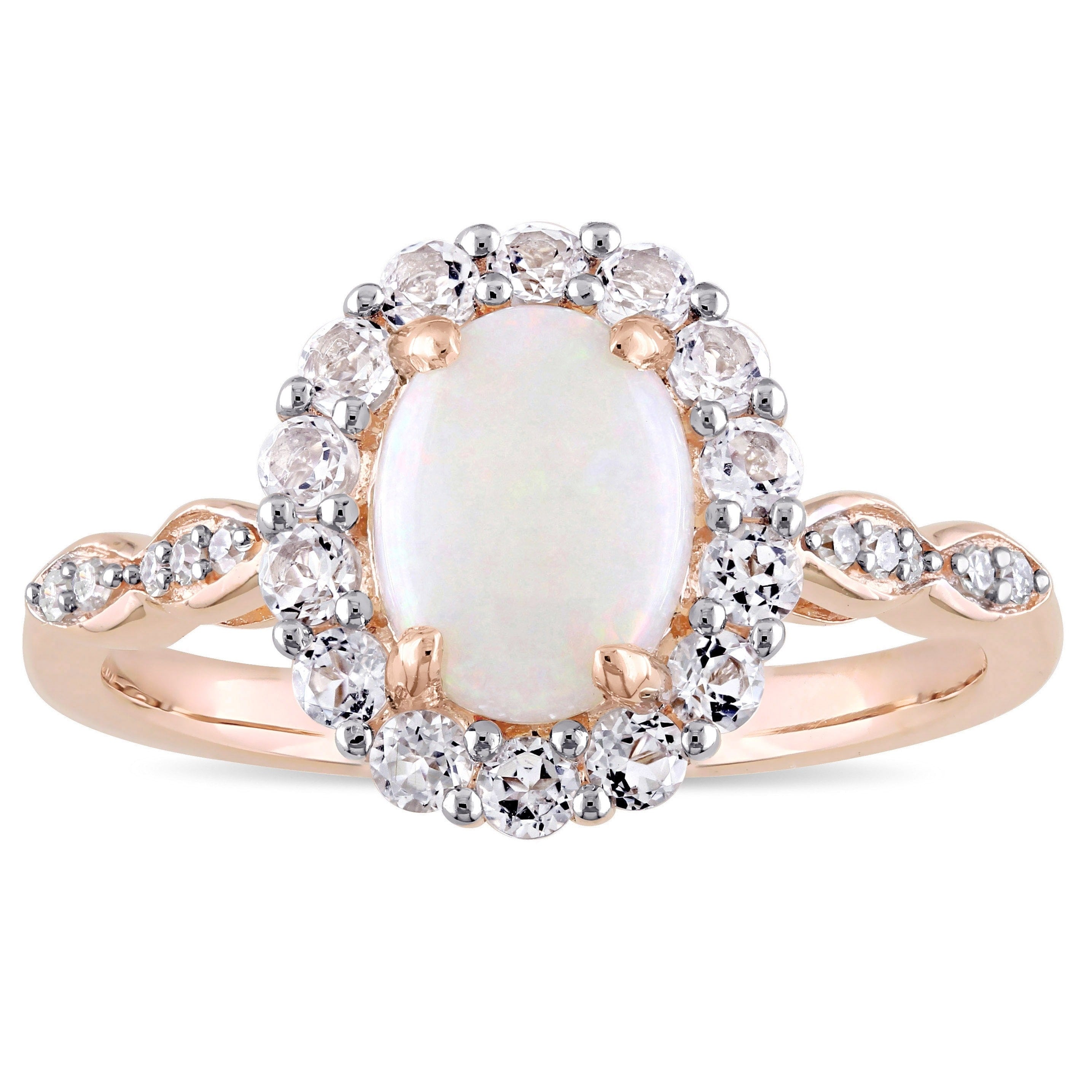 Miadora 14K Rose Gold Opal White Topaz And Diamond Accent Halo Engagement Ring