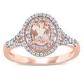 Miadora 14K Rose Gold Oval Cut Morganite And 1 4Ct Tdw Diamond Double Halo Engagement Ring