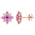 Miadora 14K Rose Gold Pink And White Sapphire Flower Stud Earrings