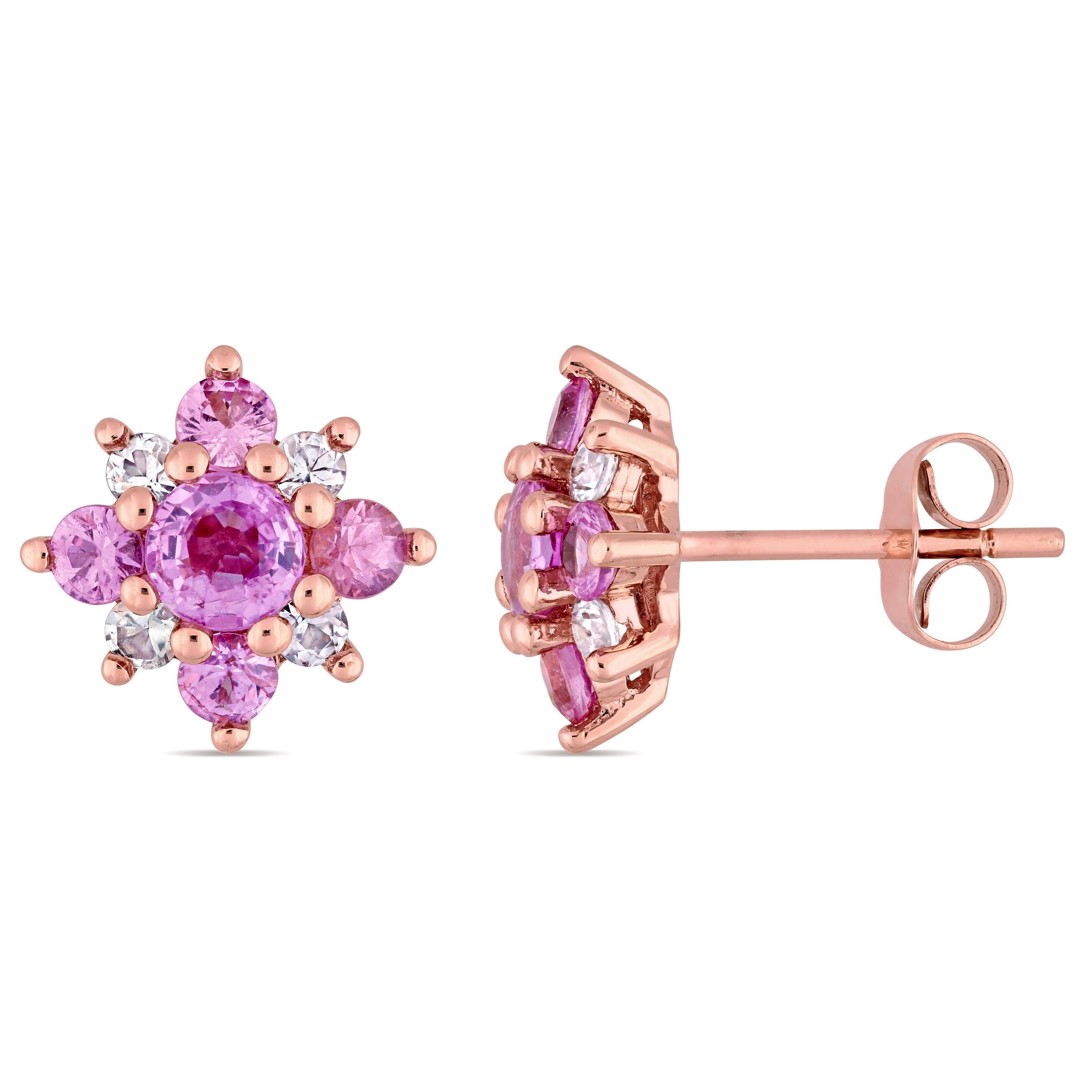 Miadora 14K Rose Gold Pink And White Sapphire Flower Stud Earrings