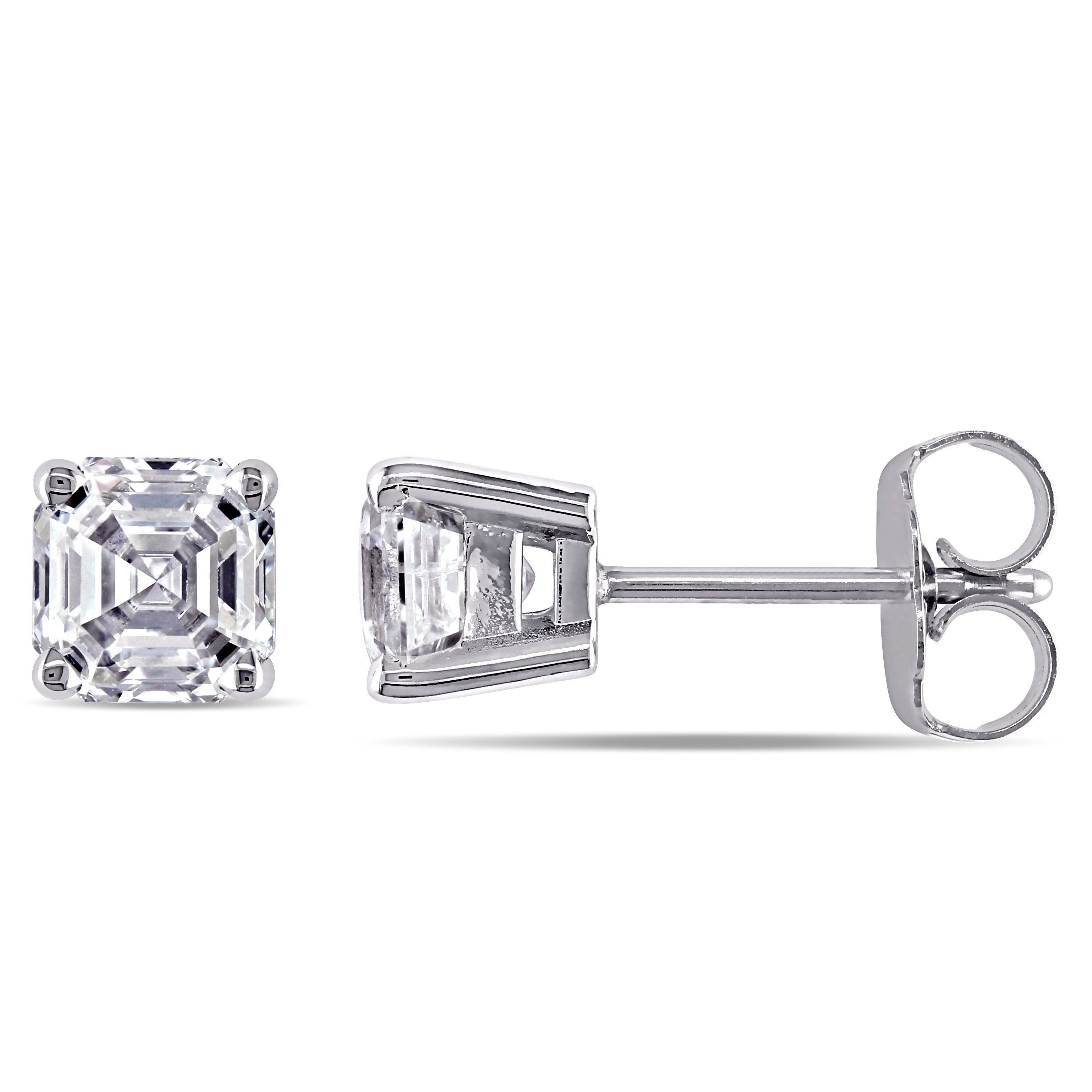 Miadora 14K White Gold 1 1 2Ct Tdw Asscher Cut Diamond Solitaire Stud Earrings