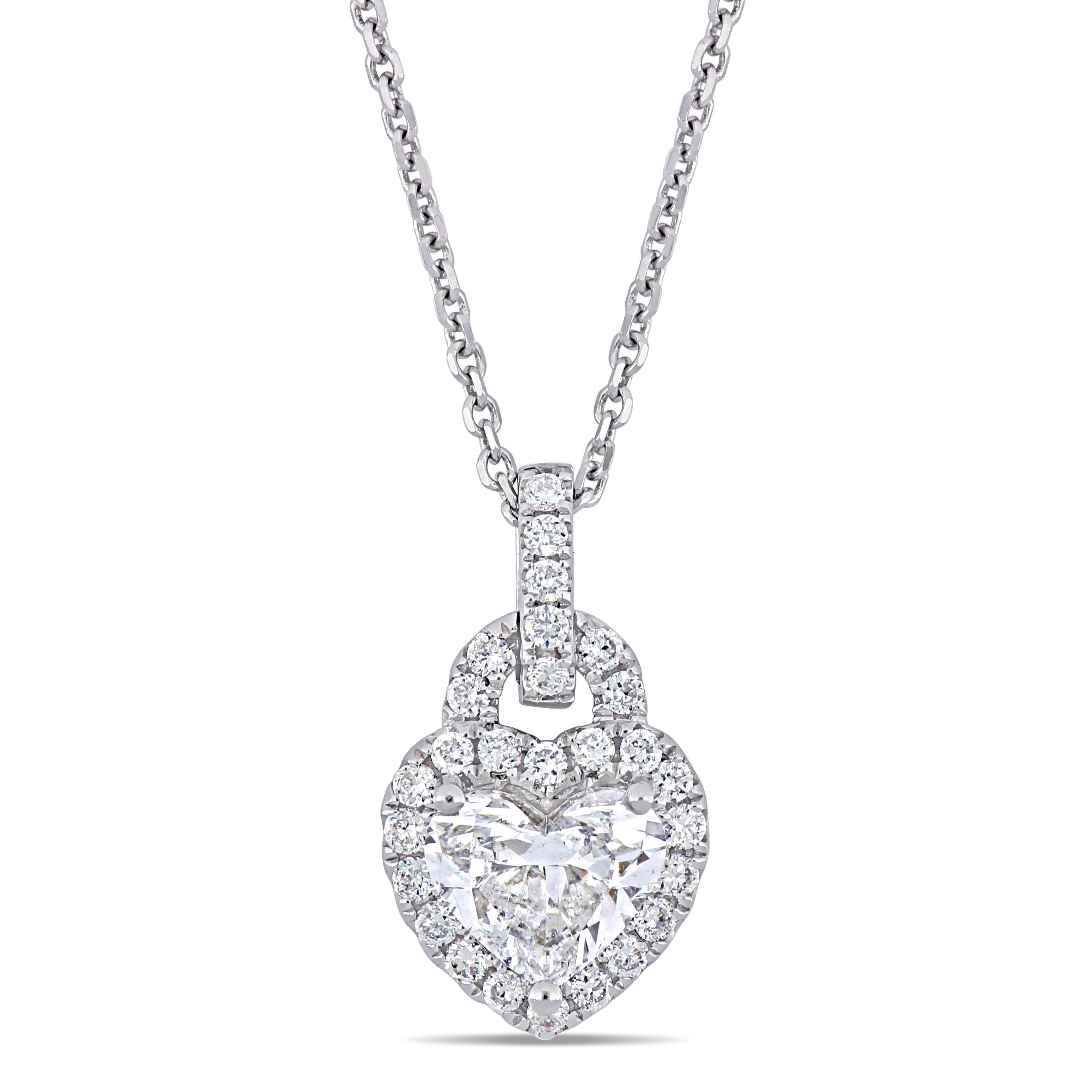 Miadora 14K White Gold 1 1 4Ct Tdw Diamond Heart Halo Dangle Necklace