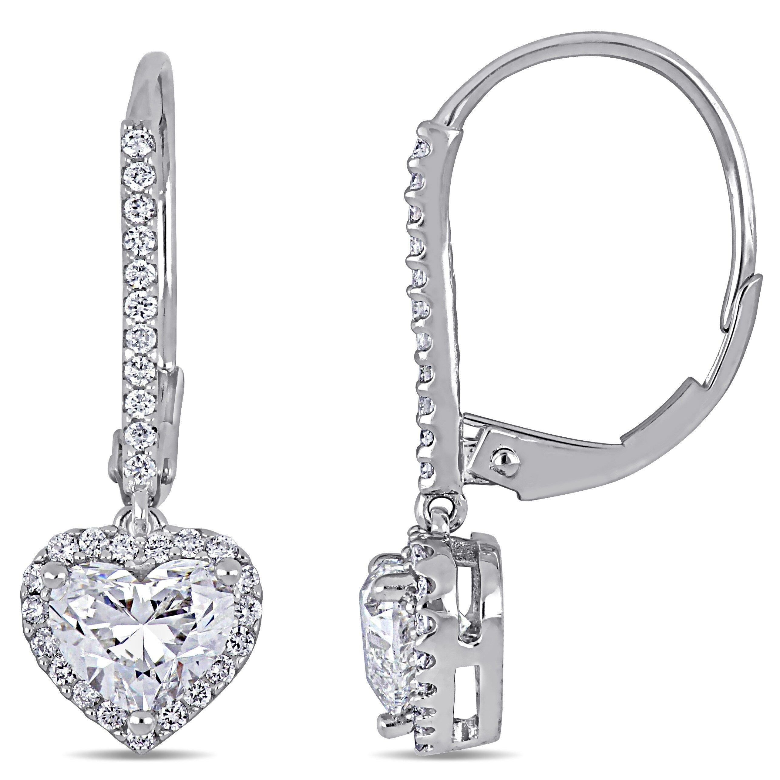 Miadora 14K White Gold 1 3 4Ct Tdw Certified Diamond Heart Halo Dangle Leverback Earrings Gia